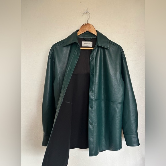 Babaton Aritzia Forest Green Pelli Faux Leather Vegan Button Down Shirt Jacket - Picture 8 of 12